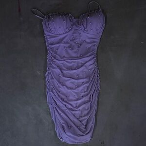 Homecoming Purple Ruched Pearl Dress